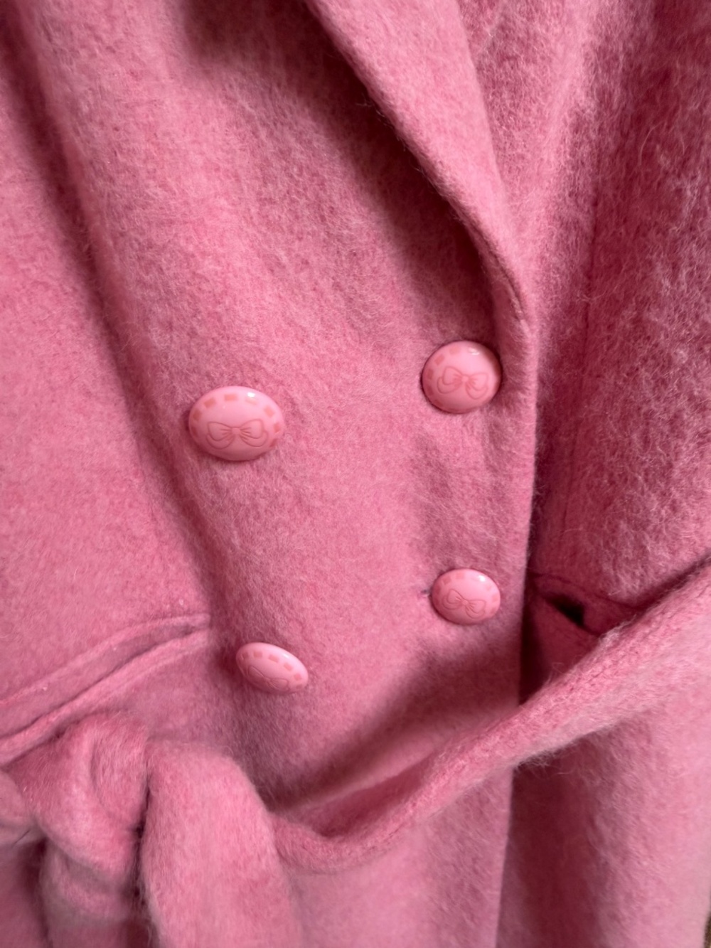 NWT LoveShackFancy Floret Wool Double Breasted Long Trench Coat Pink XS Bow - Picture 12 of 16